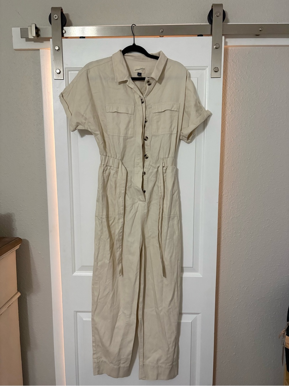 Universal Thread Beige Button-Front Utility Midi Dress